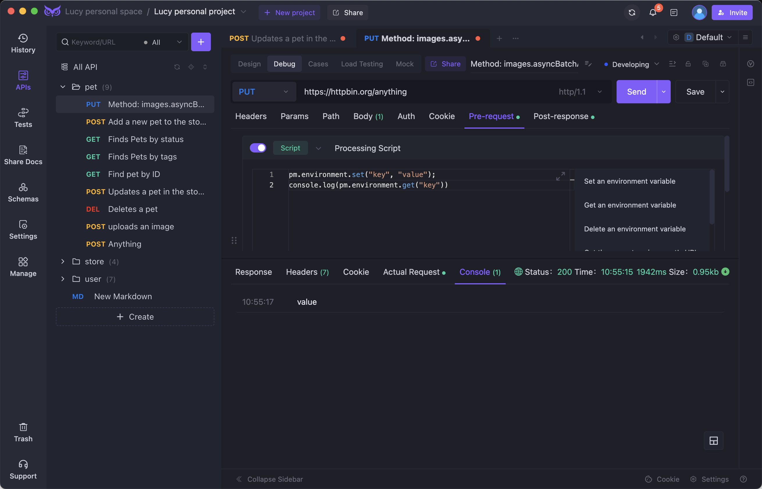 EchoAPI 100% compatible with Postman's scripting syntax